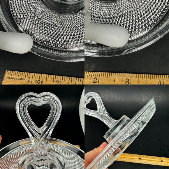 Vtg Round Small Clear Glass Dish Candy Trinket Heart Center Handle Textured READ - Picture 5 of 10